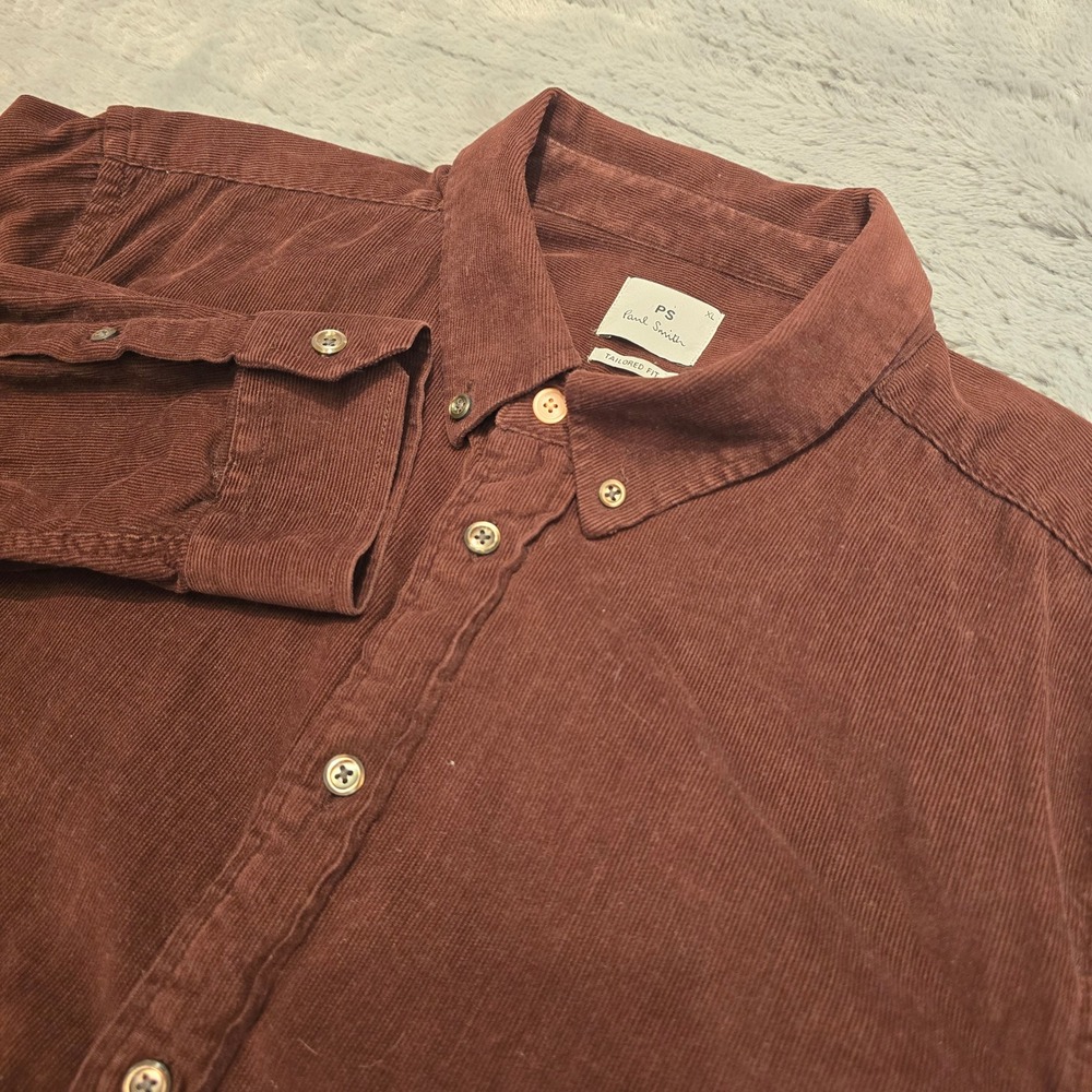 VINTAGE PS Paul Smith Mens XL Tailored Fit Corduroy Button Down Shirt Burgundy